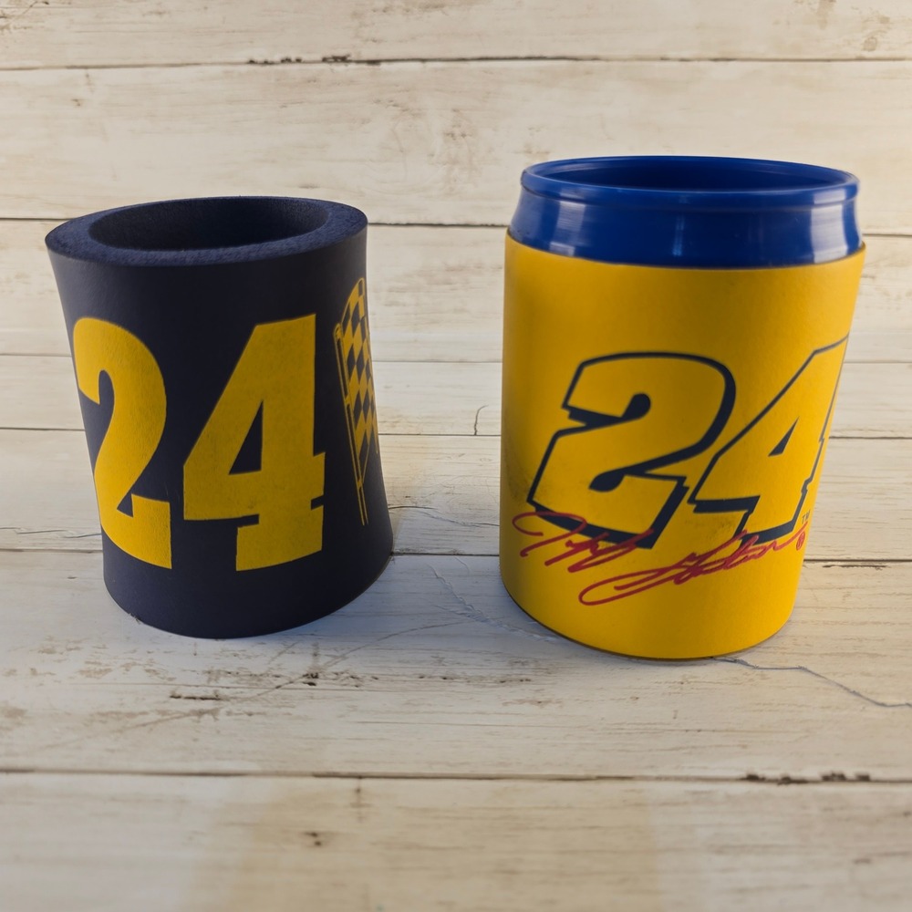 Vintage 1997 Jeff Gordon NASCAR 24 Can Cooler‎ Koozie Set Navy Yellow 2 Piece
